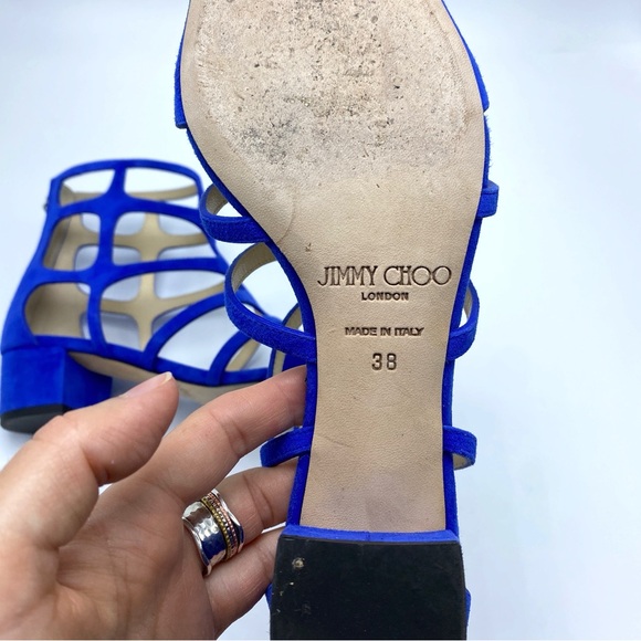 Jimmy Choo size 8 /38 Ren Cobalt Blue Suede Gladiator Sandal EUC - Picture 11 of 11